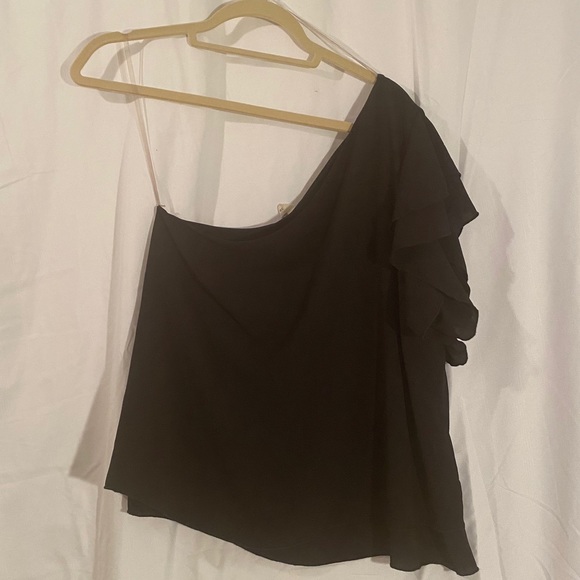 Black Tyche One Shoulder Ruffle Top sz L - Picture 1 of 4